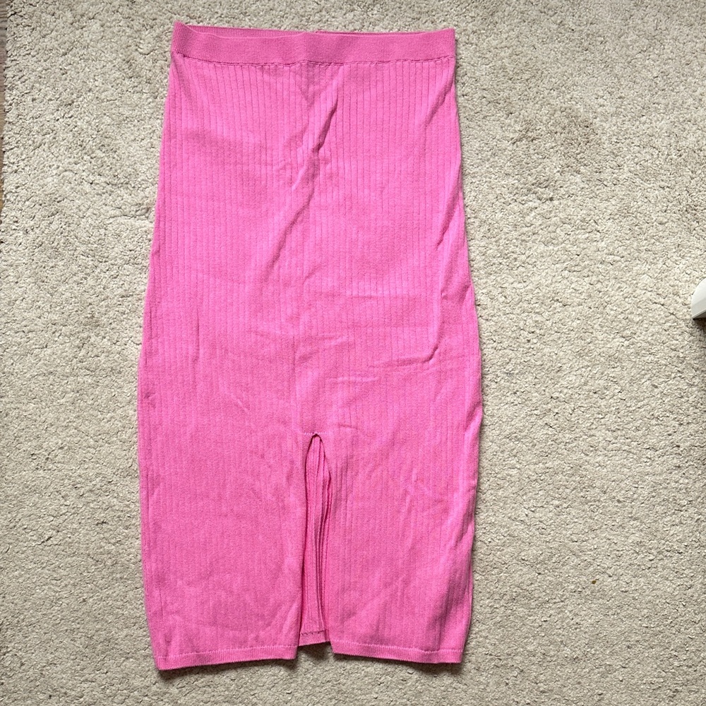 Pink Ribbed Midi Skirt NWOT